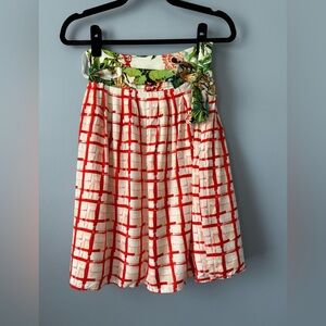NWOT Anthropologie‎ Size 6 Maeve County Fair Plaid Floral Belted Tie-Waist Skirt